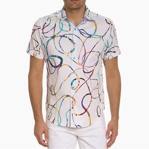 Robert Graham | Men’s Rampage Swirl Button-Down Shirt Colorful Rainbow White Top